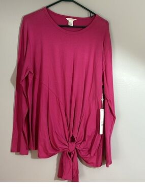 Caslon Long Sleeve Tie-Front Top in Magenta